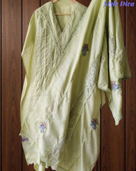 Cotton Khadi Pakistani Style Semi-Stitched Suit with Crochet Lacing & Faux Mirror Work