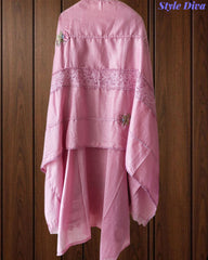 Cotton Khadi Pakistani Style Semi-Stitched Suit with Crochet Lacing & Faux Mirror Work