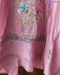 Cotton Khadi Pakistani Style Semi-Stitched Suit with Crochet Lacing & Faux Mirror Work