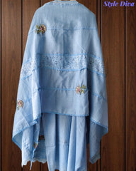 Cotton Khadi Pakistani Style Semi-Stitched Suit with Crochet Lacing & Faux Mirror Work