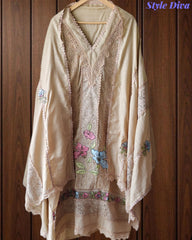 Cotton Khadi Pakistani Style Semi-Stitched Suit with Crochet Lacing & Faux Mirror Work