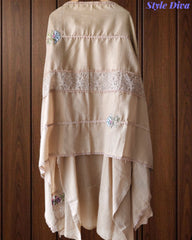 Cotton Khadi Pakistani Style Semi-Stitched Suit with Crochet Lacing & Faux Mirror Work