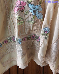 Cotton Khadi Pakistani Style Semi-Stitched Suit with Crochet Lacing & Faux Mirror Work