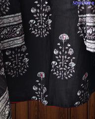Cotton Printed Thread Embroidered Unstitched Suit with Faux Mirror Effect Dupatta