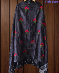 Cotton Printed Thread Embroidered Unstitched Suit with Faux Mirror Effect Dupatta