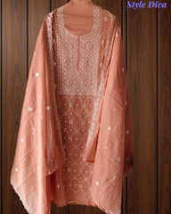 Mul Cotton Embroidered Faux Mirror Highlighted Unstitched Suit with Dupatta
