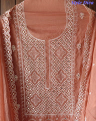 Mul Cotton Embroidered Faux Mirror Highlighted Unstitched Suit with Dupatta