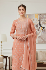 Mul Cotton Embroidered Faux Mirror Highlighted Unstitched Suit with Dupatta