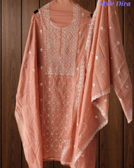 Mul Cotton Embroidered Faux Mirror Highlighted Unstitched Suit with Dupatta