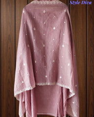 Mul Cotton Embroidered Faux Mirror Highlighted Unstitched Suit with Dupatta