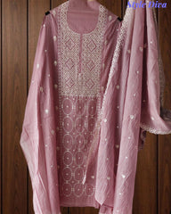 Mul Cotton Embroidered Faux Mirror Highlighted Unstitched Suit with Dupatta