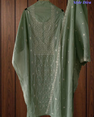 Mul Cotton Embroidered Faux Mirror Highlighted Unstitched Suit with Dupatta