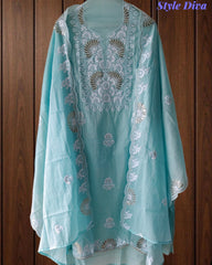 Mul Cotton Embroidered Pita Work Unstitched Suit with Scalloped Dupatta
