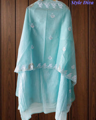 Mul Cotton Embroidered Pita Work Unstitched Suit with Scalloped Dupatta