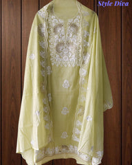 Mul Cotton Embroidered Pita Work Unstitched Suit with Scalloped Dupatta