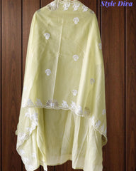 Mul Cotton Embroidered Pita Work Unstitched Suit with Scalloped Dupatta