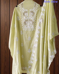 Mul Cotton Embroidered Pita Work Unstitched Suit with Scalloped Dupatta