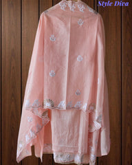Mul Cotton Embroidered Pita Work Unstitched Suit with Scalloped Dupatta