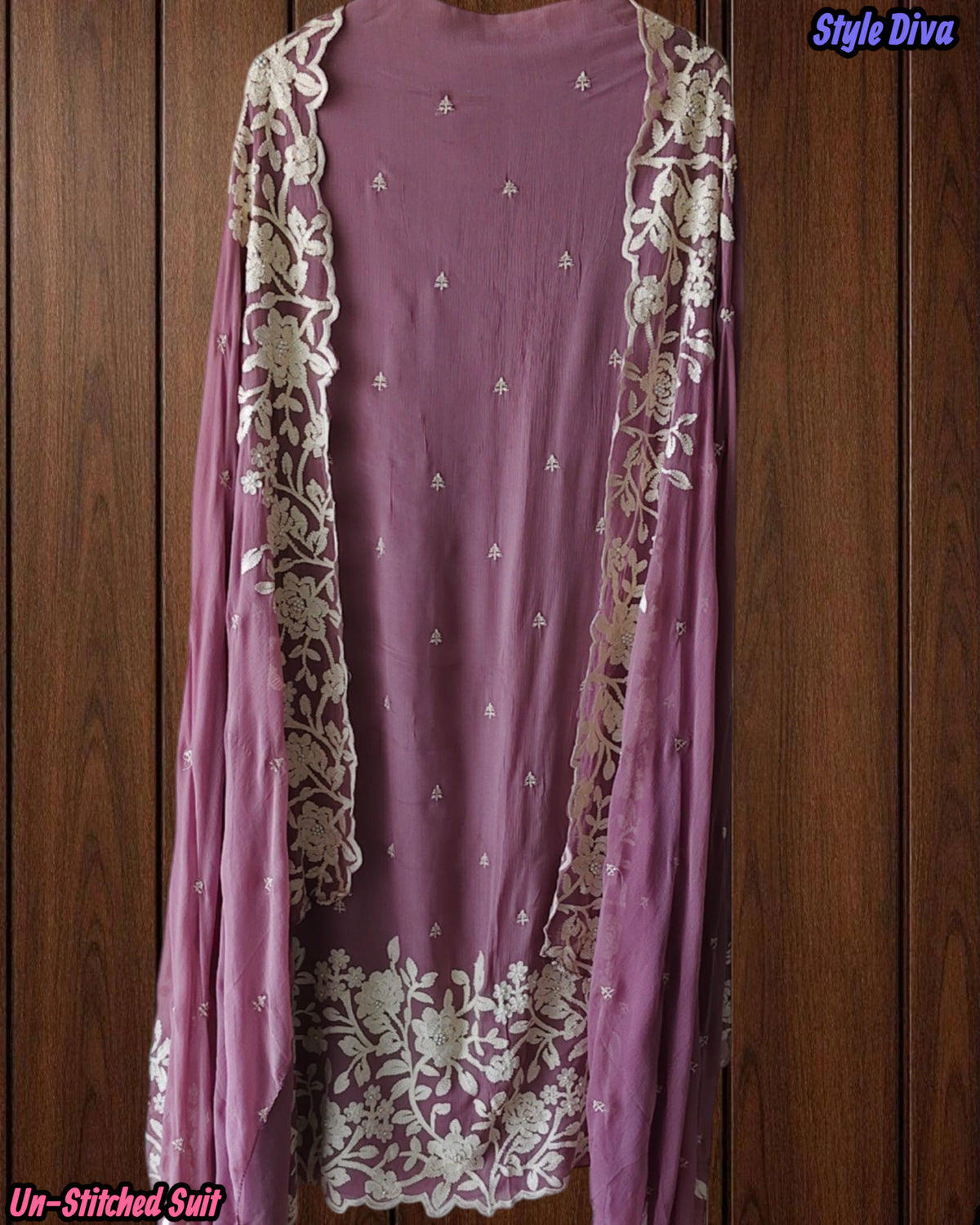 Premium Georgette Embroidered Unstitched Suit with Scalloped Dupatta