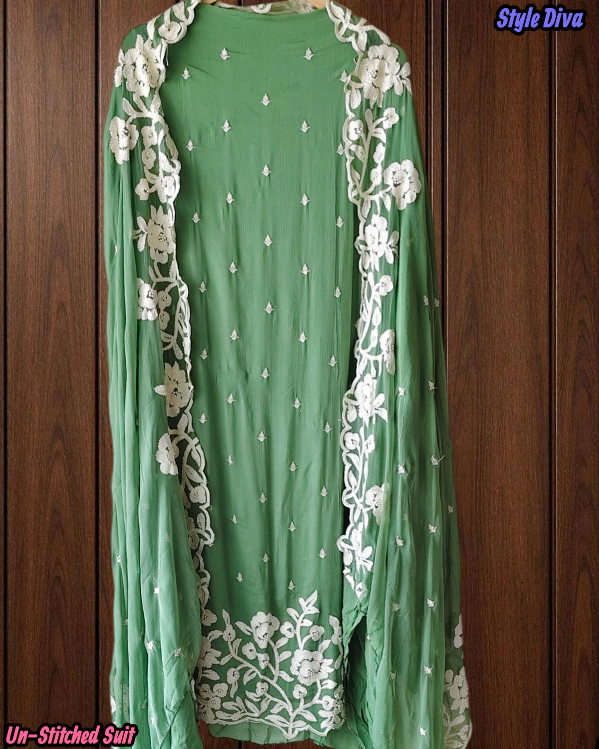 Premium Georgette Embroidered Unstitched Suit with Scalloped Dupatta