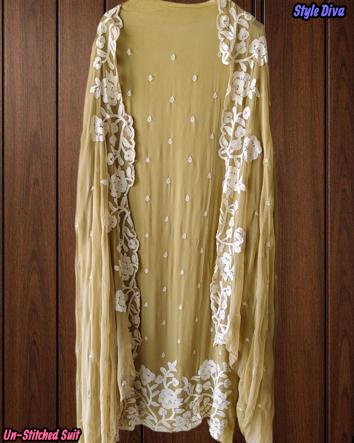 Premium Georgette Embroidered Unstitched Suit with Scalloped Dupatta