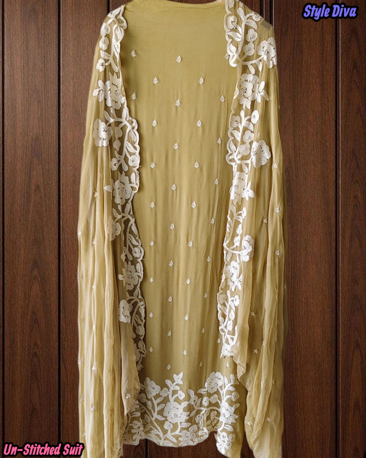 Premium Georgette Embroidered Unstitched Suit with Scalloped Dupatta