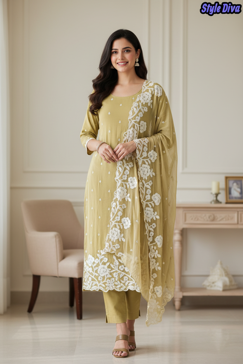 Premium Georgette Embroidered Unstitched Suit with Scalloped Dupatta