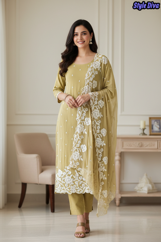 Premium Georgette Embroidered Unstitched Suit with Scalloped Dupatta