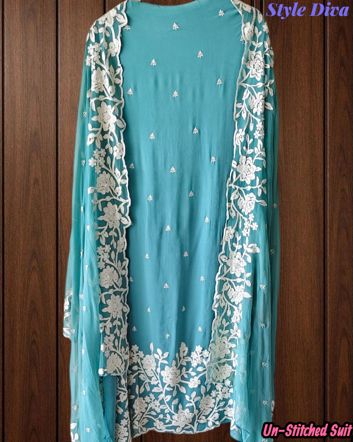 Premium Georgette Embroidered Unstitched Suit with Scalloped Dupatta