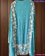 Premium Georgette Embroidered Unstitched Suit with Scalloped Dupatta