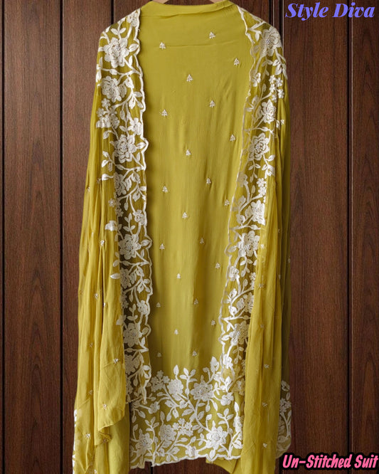 Premium Georgette Embroidered Unstitched Suit with Scalloped Dupatta
