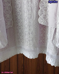 (Lavender)- Mul Cotton Chikan-Kari Embroidered Unstitched Suit with Crochet Lacing Dupatta