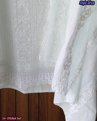 (Light Blue)Mul Cotton Chikan-Kari Embroidered Unstitched Suit with Crochet Lacing Dupatta