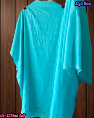 Pure Cotton Thread Embroidered Unstitched Suit with Scalloped Dupatta