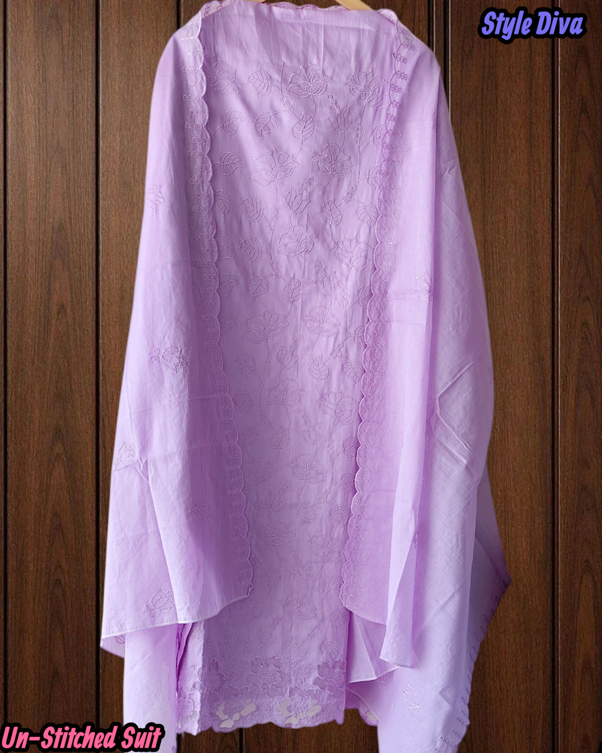 Pure Cotton Thread Embroidered Unstitched Suit with Scalloped Dupatta