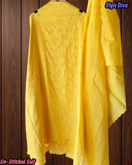 Pure Cotton Thread Embroidered Unstitched Suit with Scalloped Dupatta
