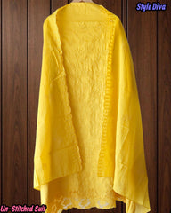 Pure Cotton Thread Embroidered Unstitched Suit with Scalloped Dupatta