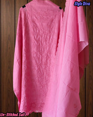 Pure Cotton Thread Embroidered Unstitched Suit with Scalloped Dupatta