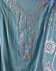 Mul Cotton Faux Leather Work Unstitched Festive Suit Set with Dupatta