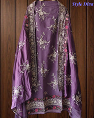 Mul Cotton Parsi Embroidery Unstitched Suit Set with Embroidered Dupatta