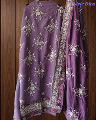 Mul Cotton Parsi Embroidery Unstitched Suit Set with Embroidered Dupatta