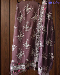 Mul Cotton Parsi Embroidery Unstitched Suit Set with Embroidered Dupatta
