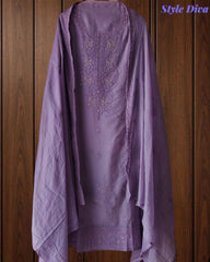 Pure Mul Cotton Lucknowi Embroidery Unstitched Suit Set with Sequence High-Lighting Dupatta
