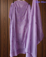 Pure Mul Cotton Lucknowi Embroidery Unstitched Suit Set with Sequence High-Lighting Dupatta