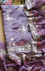 Mul Cotton Parsi Embroidery Unstitched Suit Set with Embroidered Dupatta