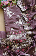 Mul Cotton Parsi Embroidery Unstitched Suit Set with Embroidered Dupatta