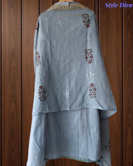 Crush Mul Cotton Block Print Unstitched Suit with Pita Embroidery Detailing