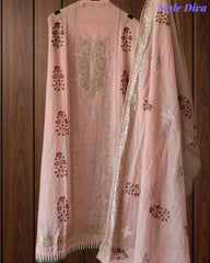 Crush Mul Cotton Block Print Unstitched Suit with Pita Embroidery Detailing