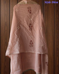 Crush Mul Cotton Block Print Unstitched Suit with Pita Embroidery Detailing