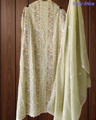 Mul Cotton Lucknowi Embroidered Un-Stitched Suit with Crochet Lace Dupatta